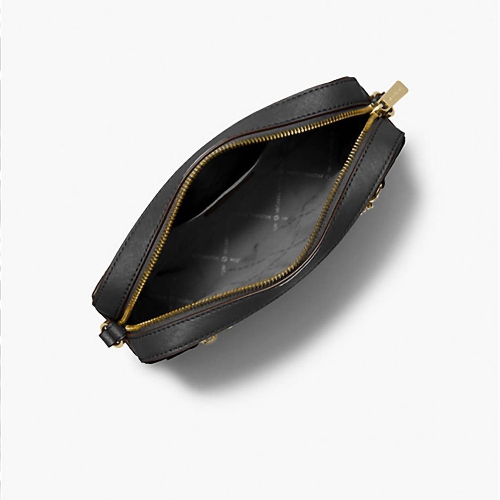 Michael Kors Jet Set Large Saffiano Leather Crossbody Bag Black Gold Chain NWT - Picture 4 of 9